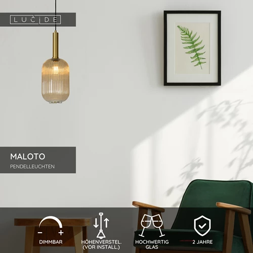 Lucide MALOTO - Pendelleuchten - Ø 20 cm - 1xE27 - Amber - USP